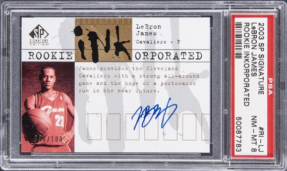 2003-04 SP Signature "Rookie Inkorporated" #RI-LJ LeBron James Signed Rookie Card (#030/100) - PSA NM-MT 8